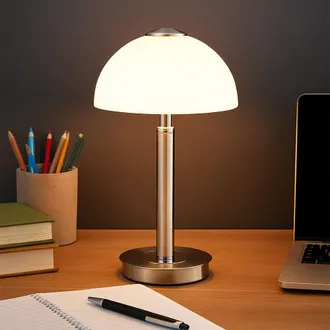 Globo Lighting Lampada Da Tavolo Led Touch Dimmer Lampada Da Tavolo Dimmerabile Lampada Da Soggiorno Vetro Cromato, Metallo, 7w 255lm Bianco Caldo, Dxh 18x31,5 Cm