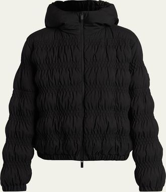 Moncler Noyer Gather-Quilted Hooded Short Down Jacket