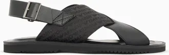 Emporio Armani BACK STRAP LEATHER SANDALS Size: 10, colour: BLACK