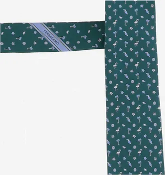 Ferragamo Mens Silk Tie Green Ties & Bow