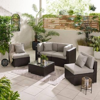 Furniturebox Orlando 4 Seat Modular Outdoor Garden Rattan Sofa in Brown