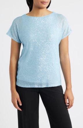 Anne Klein Sequin Top in Opal Blue at Nordstrom, Size Xx-Small
