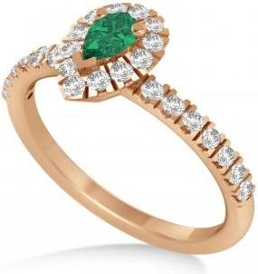 Allurez Pear Emerald & Diamond Halo Engagement Ring 14k Rose Gold (0.63ct)