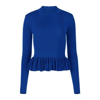 Nina Ricci Round-neck Knitwear, female, Blue, L, Jumper With Ruffle Peplum
