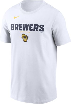 Nike Milwaukee Brewers Bold Team Name Nike Mens MLB T-Shirt in White | N19910AMZB-D31