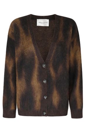 Roberto Collina Dark Brown Animal Print Baby Alpaca-Blend Cardigan