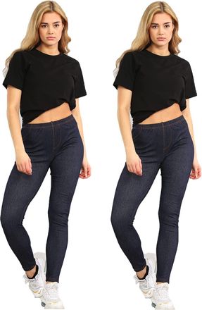 Generic Ladies Pack of 2 Stretchy Denim Look Skinny Jeggings Leggings Plus Size 8 10 12 14 16 18 20 22 24 26 UK (as8, Numeric, Numeric_12, Regular, Regular, B