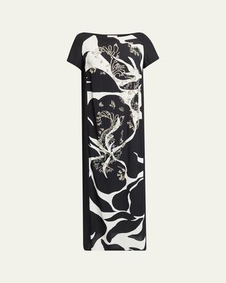 Dries Van Noten Davita Embellished Floral-Print Shift Midi Dress