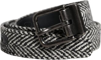 Dolce & Gabbana Mens Tweed Belt With Metal Buckle - White Wool - One Size