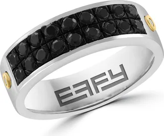 Effy 925 Sterling Silver/18K Yellow Gold Diamond,Black Spinel Ring in Hematite And Fw Blush Pearl at Nordstrom, Size 14.75