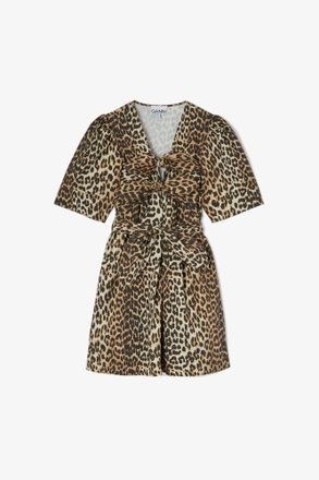 Ganni Mixed Leopard Cotton Mini Dress - Size 34 Organic