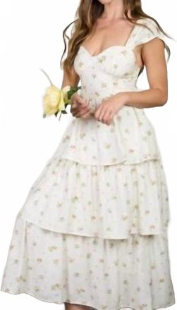 August Sky Floral Ruffle Tiered Sleeveless Midi Dress In Cream