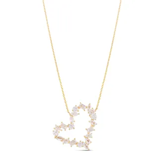 SHYMI Multi-Shape Heart Necklace -.925 Sterling Silver, 14k Gold-Plated - Rhodium Plated, Cubic Zirconia, Adjustable Chain