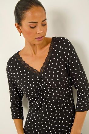 Roman Polka Dot Lace Trim Dress