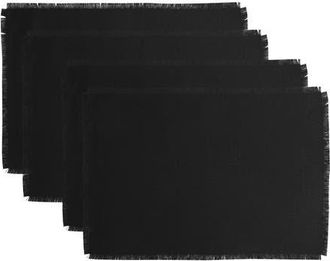 Solino Home Linen Placemats Set of 4, 14 x 19 Inch for Dining Table, Holiday and Everyday Table Decor - Fringe in Black at Nordstrom, Size Medium