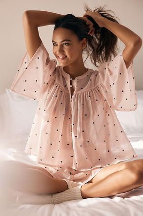 Papinelle Sleepwear Hearts Gathered Boxer Pajama Set