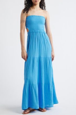 Rip Curl Premium Surf Strapless Cutout Maxi Dress in Azure Blue at Nordstrom, Size X-Large