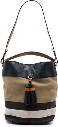 Burberry Pre-owned Burberry Medium Mega Check Canvas and Grained Calfskin Ashby Tassel Bucket Bag Ladies NNMGN1HIRS7G0X70