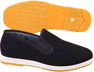 Generic Size 8.5 Chinese Traditional Cloth Kung Fu Shoes Winter Faux Fur Lined Martial Arts Tai Chi Canvas Shoes Old Beijing Shoe Rubber Sole Unisex Black C F