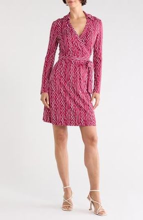 Diane Von F&uuml;rstenberg Jeanne Long Sleeve Wrap Dress in Piazza Tiger Mini Beet Pink at Nordstrom Rack, Size X-Large