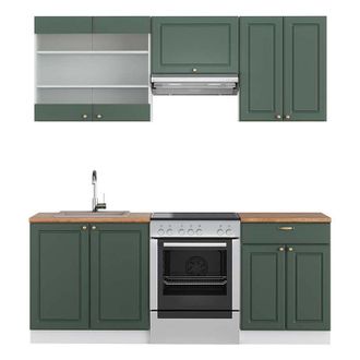 Vicco Cucina componibile Fame-Line, Verde-oro Country House/Bianco, 200 cm, pl Rovere