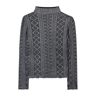 Luisa Cerano Lace Turtleneck Shirt met Metallic Finish - Dames - Coltruien - Grijs - L - Truien & Vesten