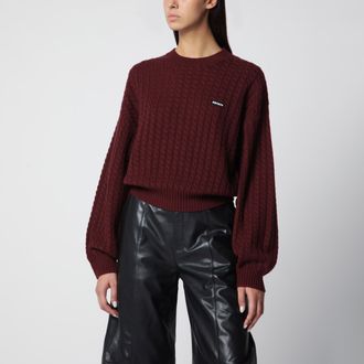 Rotate Maglione a trecce in lana e cashmere color cioccolato