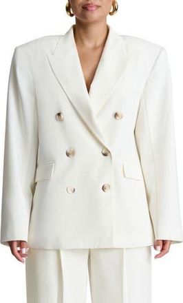 Naked Wardrobe Double Breasted Oversize Blazer in White at Nordstrom Rack, Size X-Large