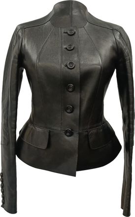 Burberry Pre-owned Womens Prorsum Button-Down Peplum Jacket in Lamb Leather - Black - Size IT 38 (Womens)