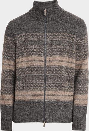 Brunello Cucinelli Men & apos;s Geometric Stripe Full-Zip Cardigan
