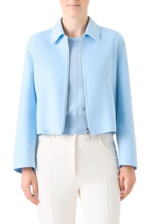Akris Harmony Cropped Cashmere Zip Front Jacket in Blue at Nordstrom, Size 10