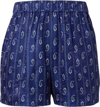 Tory Burch Printed Silk Blend Shorts - Dames - Bermuda - Blauw - M - Korte Broeken