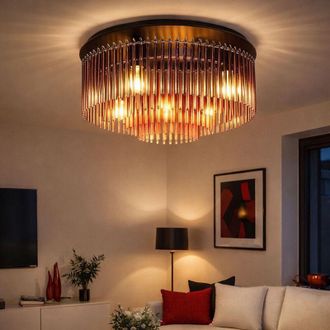 Globo Lighting Plafoniera rosso mora Luce da soggiorno Luce di design Lampada da soffitto Aste in vetro, metallo cromato nero, 5x attacco E27, DxH 50x25 cm