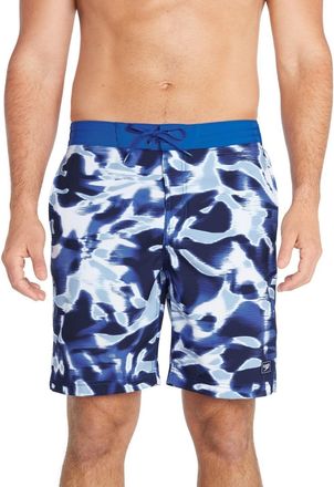Speedo Printed Bondi Basin Boardshorts Mens Blue 9 Inseam Swimwear FTS934
