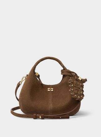 Ganni Womens Small chocolate brown recycled suede bag