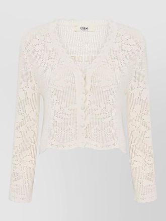 Chlo&eacute; cropped cardigan cotton knit crochet scalloped