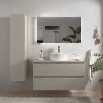 Cygnus Bath Mueble De Ba&ntilde;o Bequia 100cm Gris Mate 2 Cajones Lavabo Sobre Encimera 1 Poza Porcelana