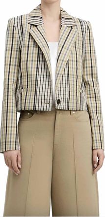 Derek Lam Mona Cropped Blazer In Mustard/black/grey