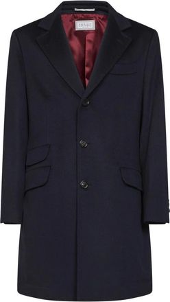 Brunello Cucinelli Enkelrijige Jas met Drie Knopen - Heren - Mantel - Blauw - 2XL - Wol - Jassen