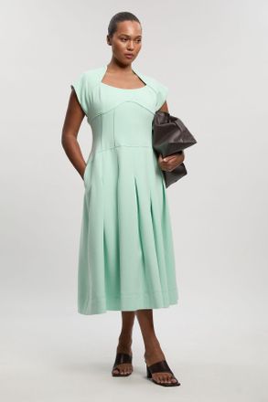 Karen Millen Womens Plus Size Compact Stretch Dropped Waist Full Skirted Midi Dress - Mint - Size 18 UK