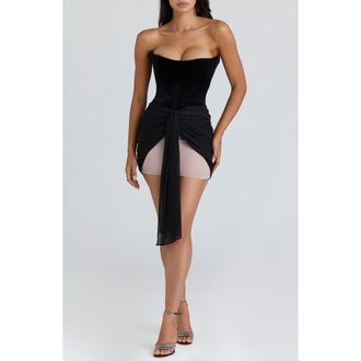 House of CB Clara Velvet & Chiffon Cocktail Minidress in Black Velvet at Nordstrom, Size X-Large