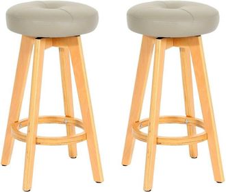 Hhg Hhg - Lote De 2 Taburetes De Bar Navan, Taburete De Bar Taburete De Barra, Madera Imitaci&oacute;n Cuero Giratorio, Taupe, Patas Claras