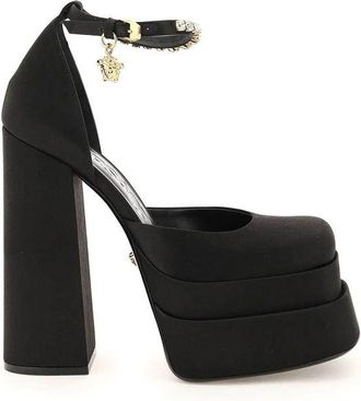 Versace Black Silk Platform Womens Pumps