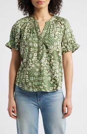 Wit & Wisdom Print Puff Sleeve Top in Rolling Hill Green Multi at Nordstrom Rack, Size X-Large