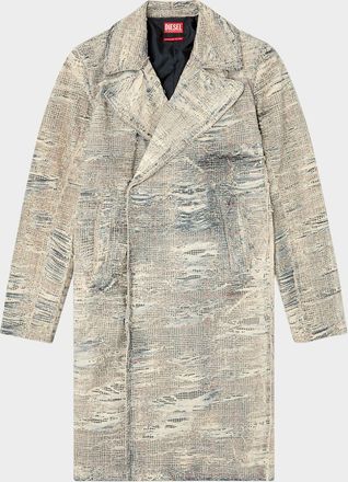Diesel Men & apos;s Distressed Prince of Wales Topcoat