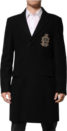 Dolce & Gabbana Heraldic Patch Single-Breasted Blazer - Heren - Mantel - Zwart - L - Leer - Jassen