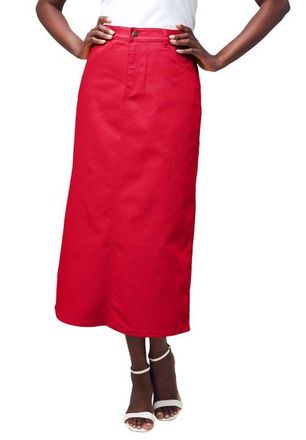 Jessica London True Fit Stretch Denim Midi Skirt in Vivid Red at Nordstrom, Size 36