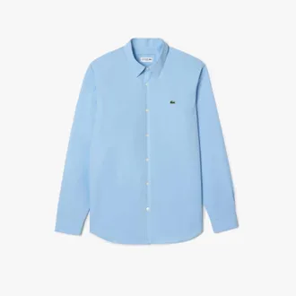 Lacoste Shirt Men Light Blue Cotton Slim Fit Long Sleeve Collared GBO3493