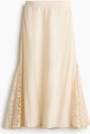 H&M Lace-panel Viscose Skirt in Cream at Nordstrom, Size 10