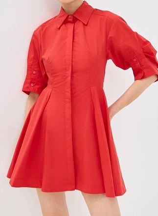 SIMKHAI Jazzie Short Sleeve Mini Dress In Fiery Red